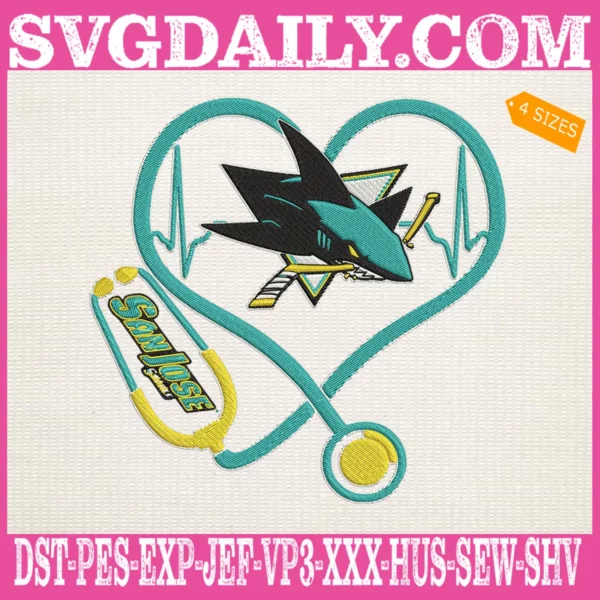 San Jose Sharks Heart Stethoscope Embroidery Files