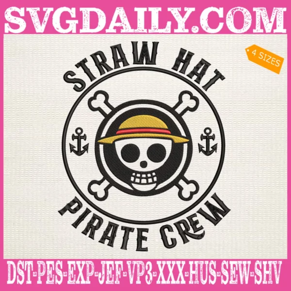 Straw Hat Pirate Crew One Piece Logo Embroidery Design