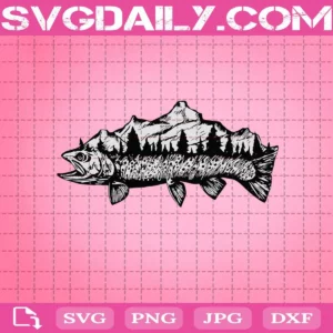 Trout Fish Mountain Love Fishing Svg