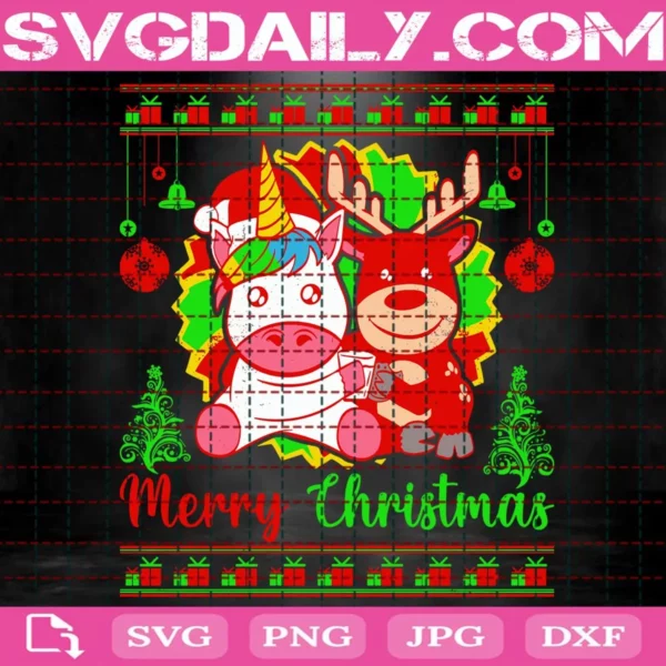 Unicorn And Rudolph Merry Christmas Svg