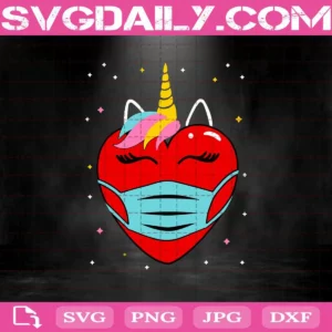 Unicorn Heart Mask Valentine Day Quarantine Kids Svg