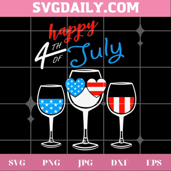 Wine Glasses Happy 4Th Of July Svg