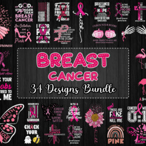 34 Designs Breast Cancer Bundle Svg