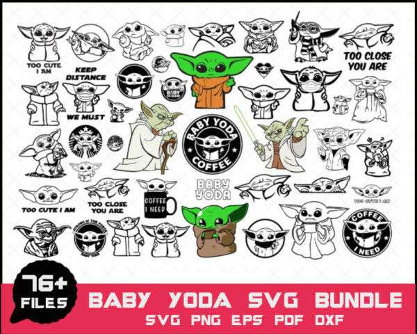 76 Files Grogu Baby Yoda Star Wars SVG Bundle Files for Cricut