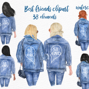 Best Friends Girls In Jeans Clipart Graphic Png