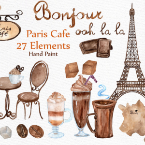 Vintage Paris Coffee Watercolor Clipart Png