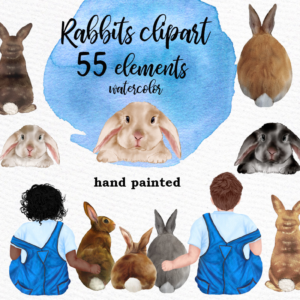 Watercolor Rabbits Clipart Png