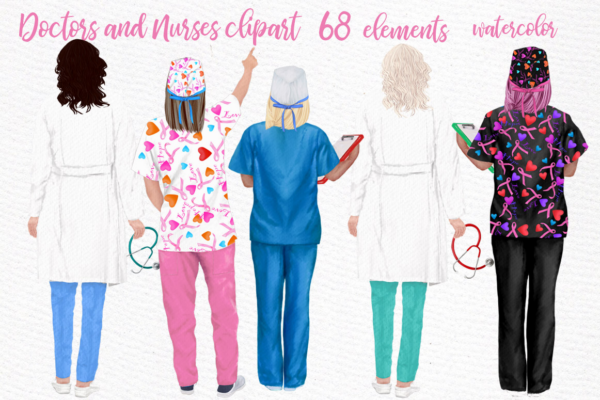 Watercolor Doctors And Nurse Clipart Png