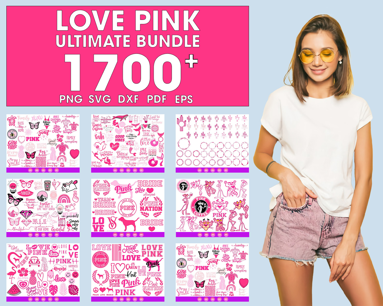 1700 File Love Pink Svg Bundle