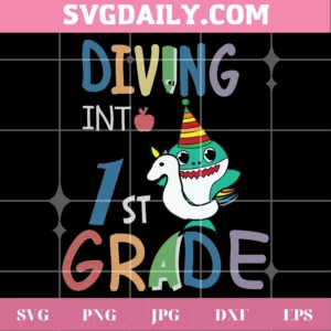 Baby Shark Diving To 1St Grade Back To School, Svg Illustrations Invert