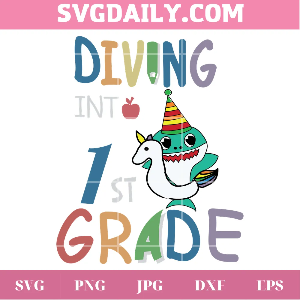 Baby Shark Diving To 1st Grade Back To School svg