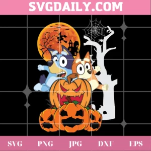 Bluey And Bingo Halloween Pumpkins, Digital Download Invert