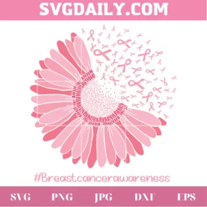 Breast Cancer Sunflower Breast Cancer Awareness, Svg Png Dxf Eps Cricut Invert