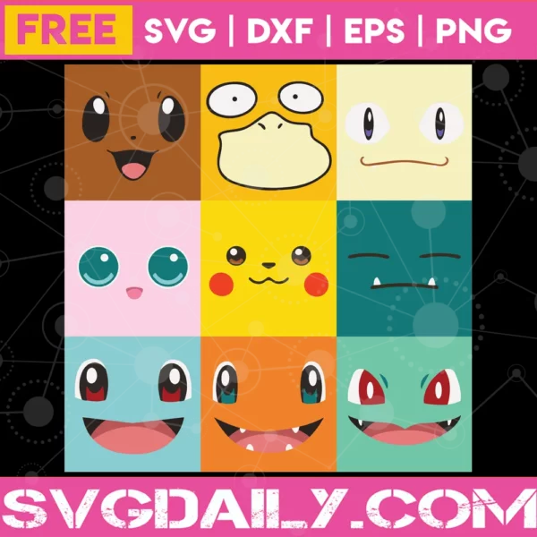 Free Pokemon Faces, Svg Png Dxf Eps Cricut