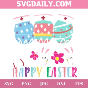 Happy Easter Cute Easter Eggs Wearing Nurse Hat Rabbit Bunny, Svg Png Dxf Eps Cricut Files Invert