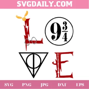 Harry Potter Love With 9 3/4 Platform And Deathly Hallows Symbol, Svg Png Dxf Eps Cricut Files