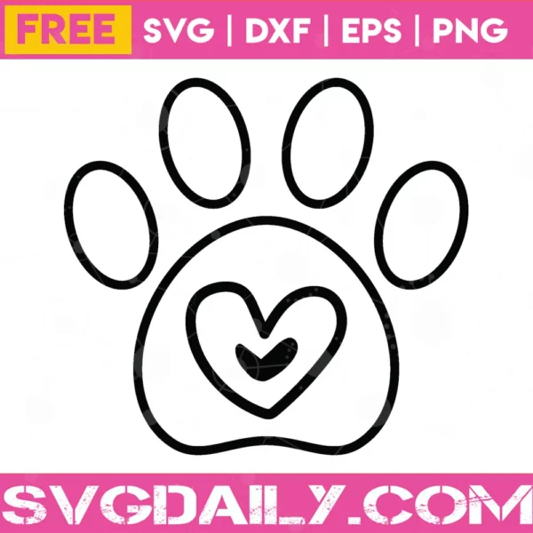 Heart Inside Dog Paw, Svg Png Dxf Eps