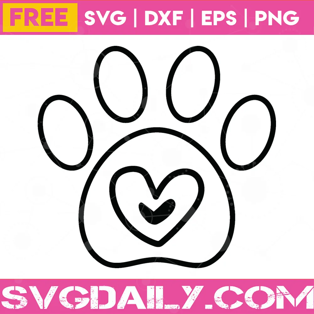 Heart Inside Dog Paw, Svg Png Dxf Eps