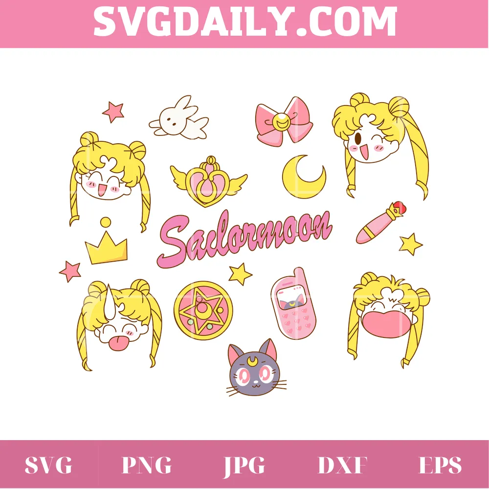 Sailor Moon Chibi, Svg Png Dxf Eps Digital Download