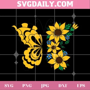 Sunflower Butterfly, Svg Png Dxf Eps Digital Download Invert