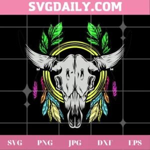 Boho Bull Skull Clipart, High-Quality Svg Files Invert