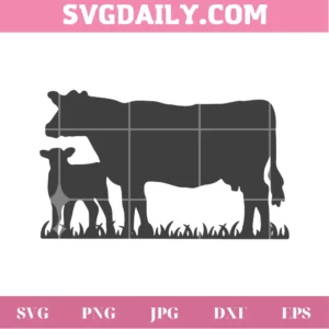 Silhouette Cow Clipart, Layered Svg Files