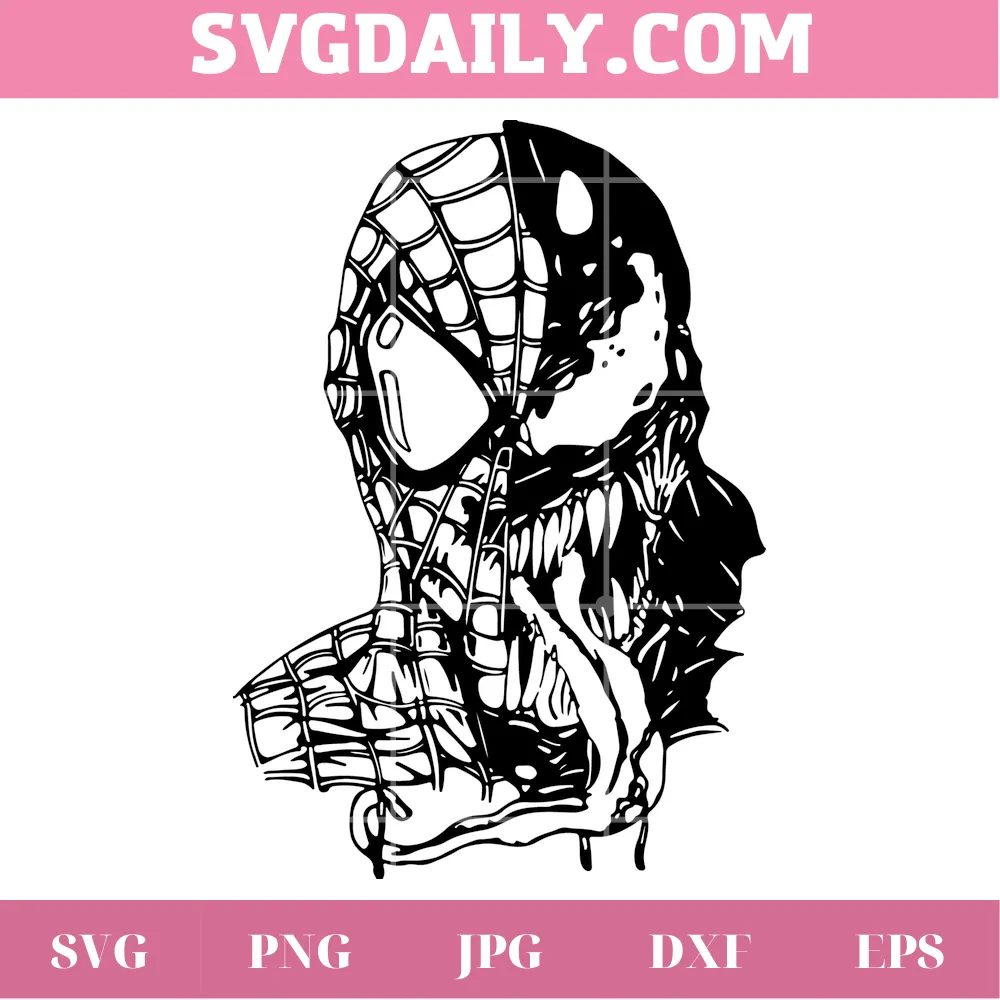 Spiderman Venom Mask Clipart Black And White, Svg Png Dxf Eps