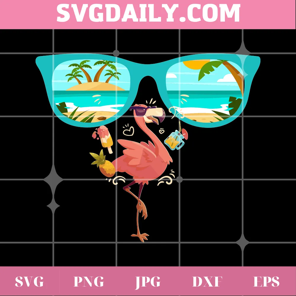 Flamingo Summer Sunglasses Clipart, Svg Png Dxf Eps
