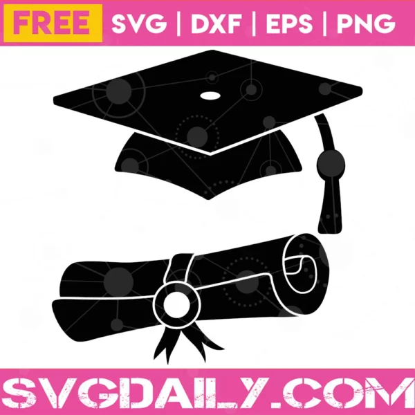 Free Graduation Cap And Diploma Silhouette Grad Cap Clipart, Svg Png Dxf Eps Digital Download