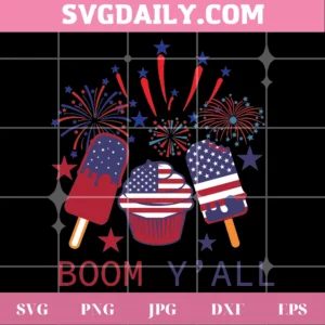 Boom Y'All 4Th Of July Popsicle And Fireworks Clipart, Laser Cut Svg File Invert