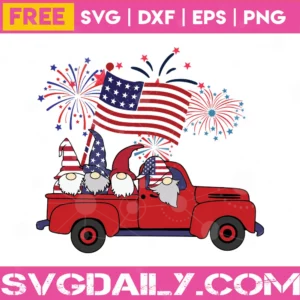 Free Gnomes In Truck Cute 4Th Of July Clipart Image, Svg Png Dxf Eps