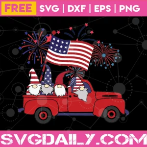 Free Gnomes In Truck Cute 4Th Of July Clipart Image, Svg Png Dxf Eps Invert