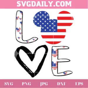 Love Mickey Mouse Head American Flag 4Th Of July, Svg File Format