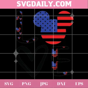 Love Mickey Mouse Head American Flag 4Th Of July, Svg File Format Invert